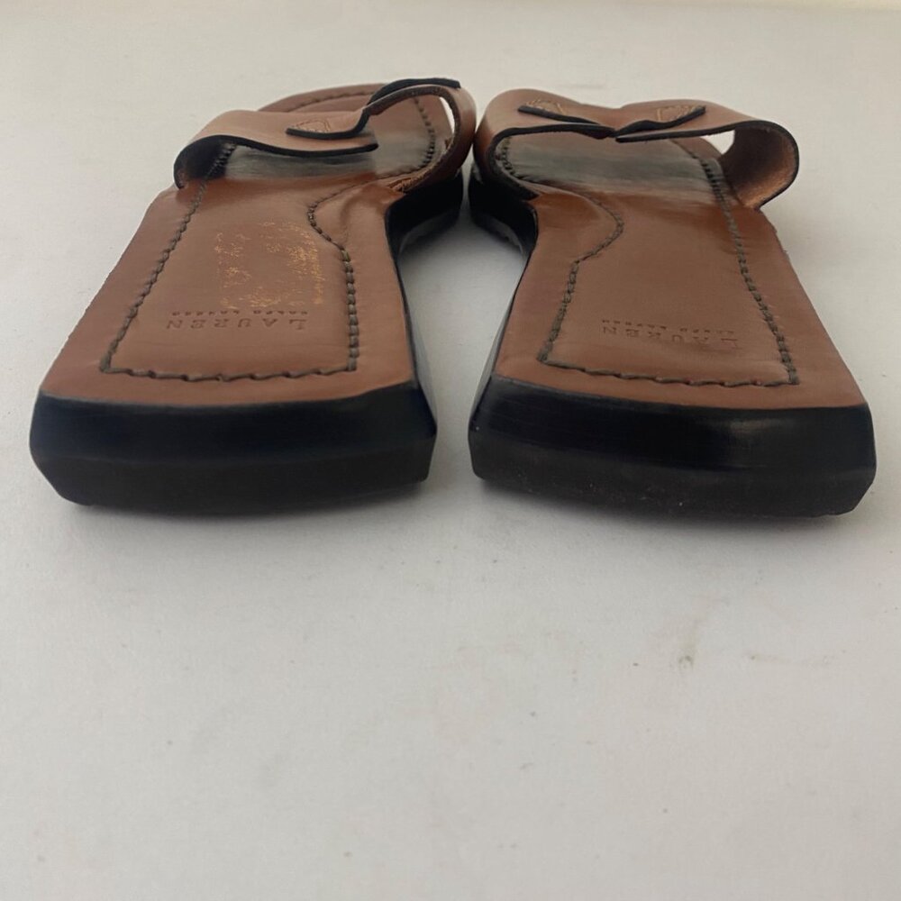 Ralph Lauren Sandals Shoes Slides Brown Leather - Picture 3 of 8